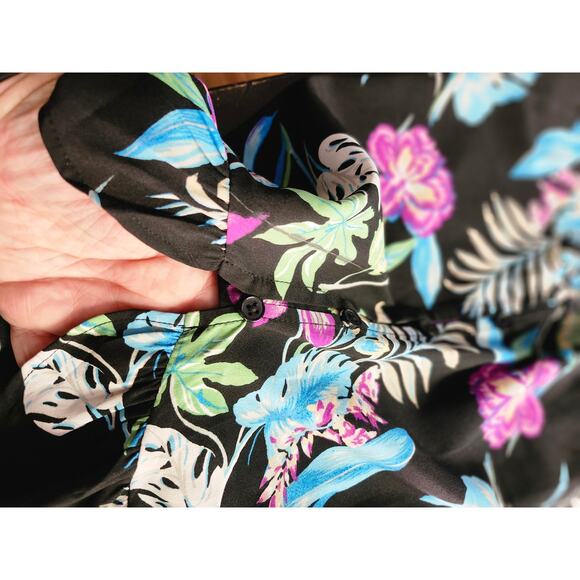 Chance Destiny Medium Black Tropical Spaghetti Strap Dress Neon Ruffle - Picture 9 of 11